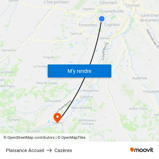Plaisance Accueil to Cazères map