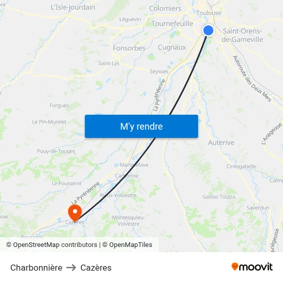 Charbonnière to Cazères map