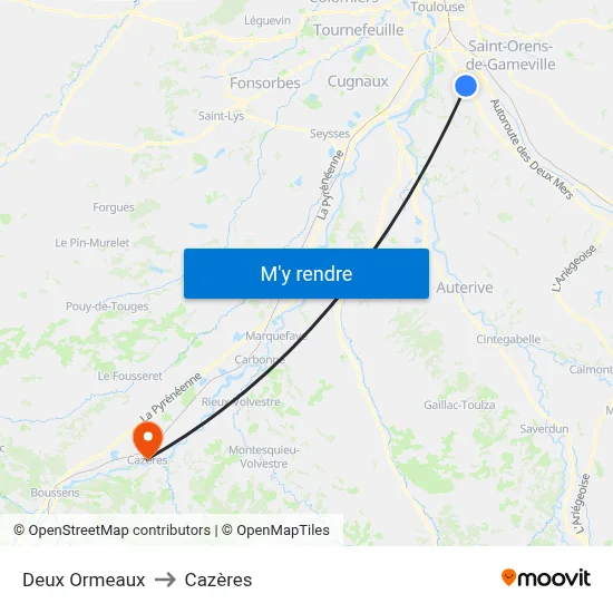 Deux Ormeaux to Cazères map