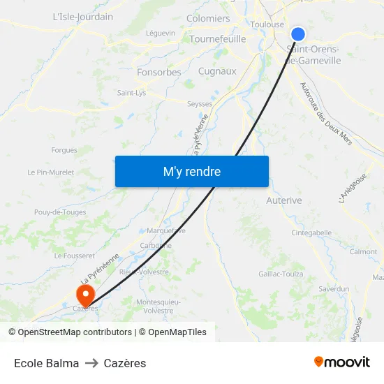 Ecole Balma to Cazères map