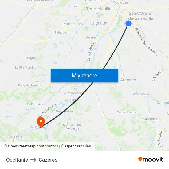 Occitanie to Cazères map