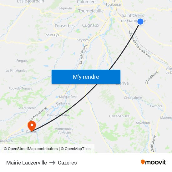 Mairie Lauzerville to Cazères map