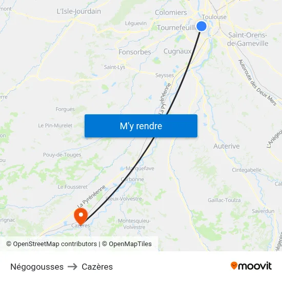Négogousses to Cazères map