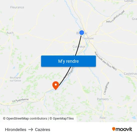 Hirondelles to Cazères map