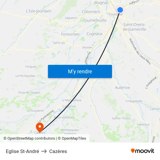 Eglise St-André to Cazères map