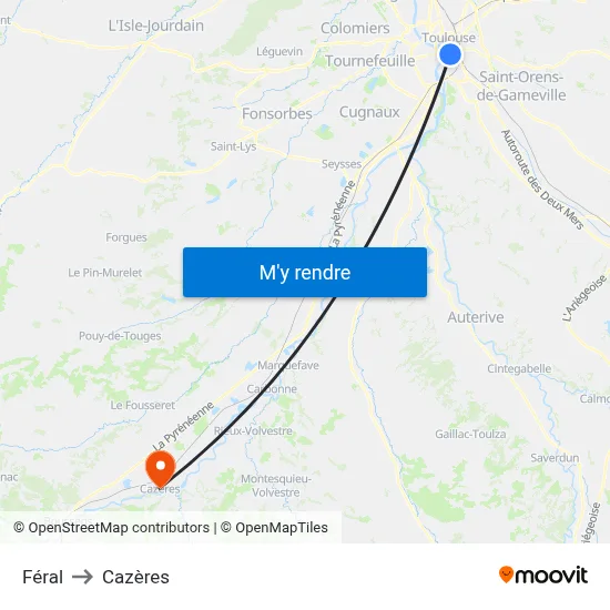 Féral to Cazères map