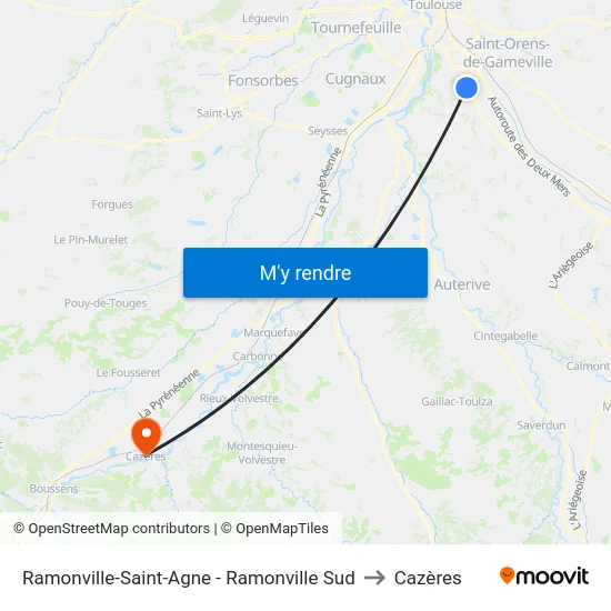 Ramonville-Saint-Agne - Ramonville Sud to Cazères map
