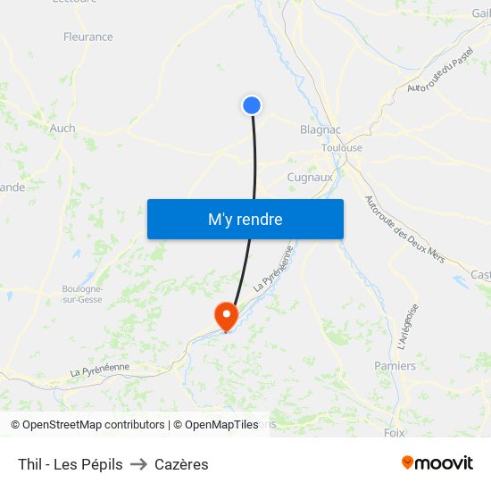 Thil - Les Pépils to Cazères map