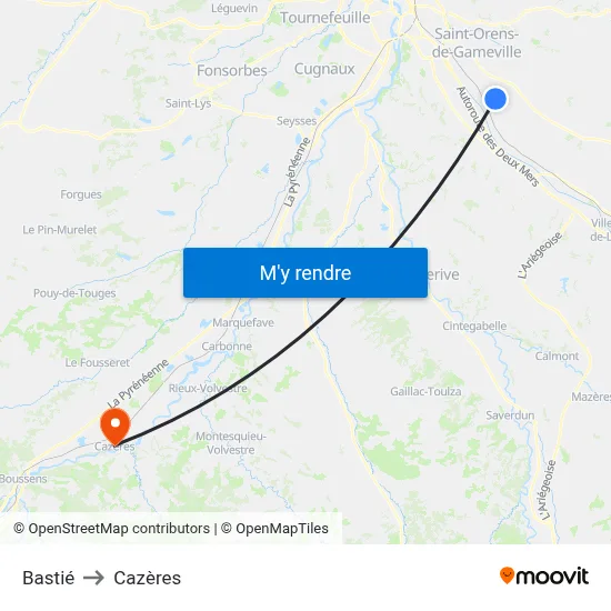 Bastié to Cazères map