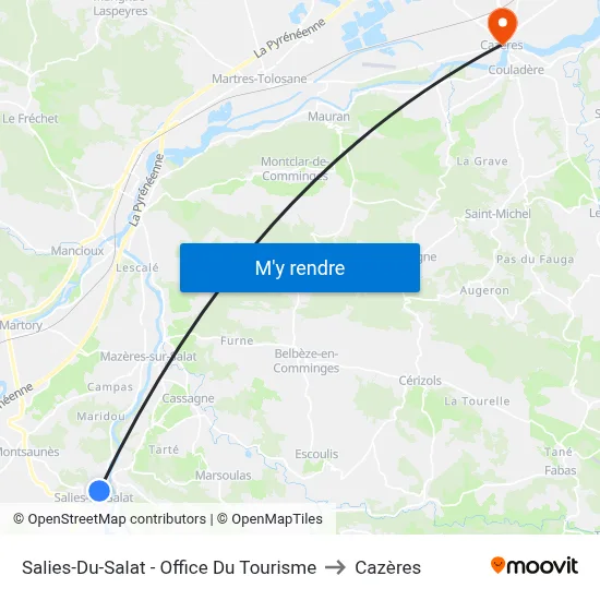 Salies-Du-Salat - Office Du Tourisme to Cazères map