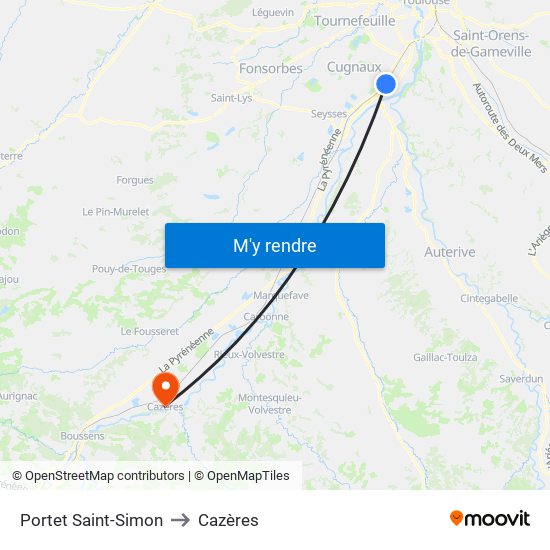 Portet Saint-Simon to Cazères map