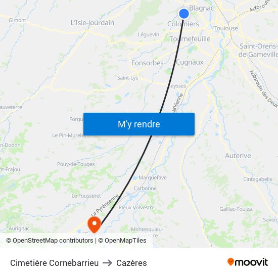Cimetière Cornebarrieu to Cazères map