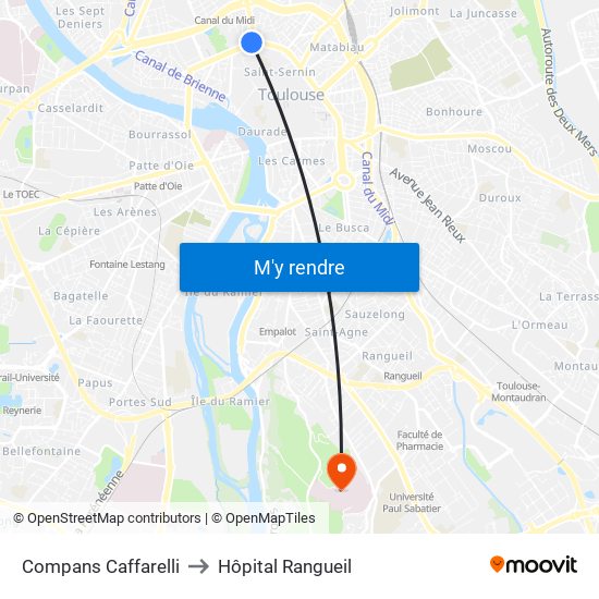 Compans Caffarelli to Hôpital Rangueil map