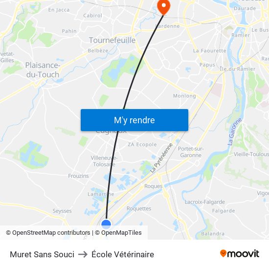Muret Sans Souci to École Vétérinaire map