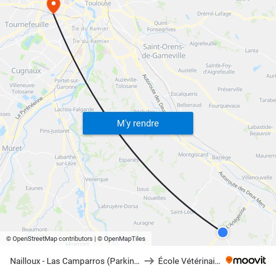 Nailloux - Las Camparros (Parking) to École Vétérinaire map