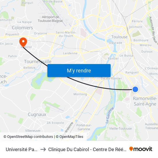 Université Paul Sabatier to Clinique Du Cabirol - Centre De Rééducation Fonctionnelle map