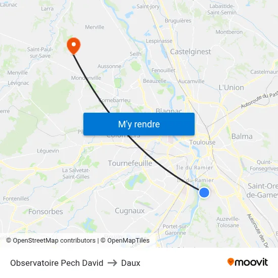 Observatoire Pech David to Daux map