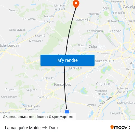 Lamasquère Mairie to Daux map