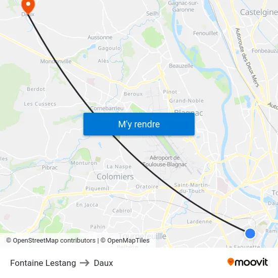 Fontaine Lestang to Daux map