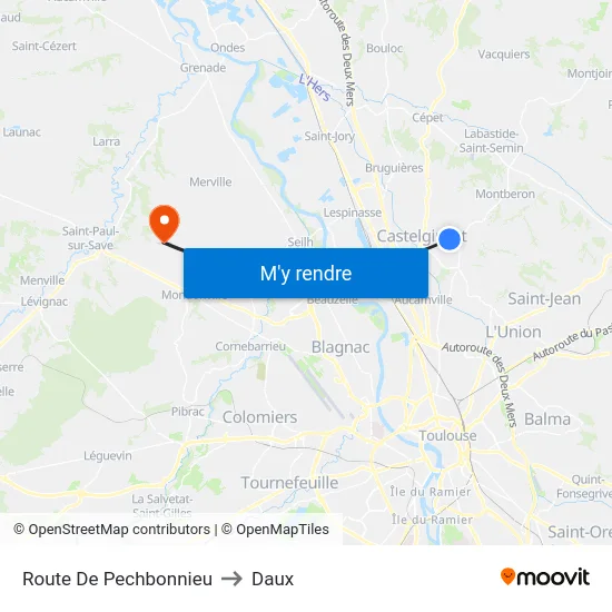 Route De Pechbonnieu to Daux map