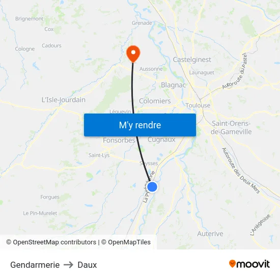 Gendarmerie to Daux map