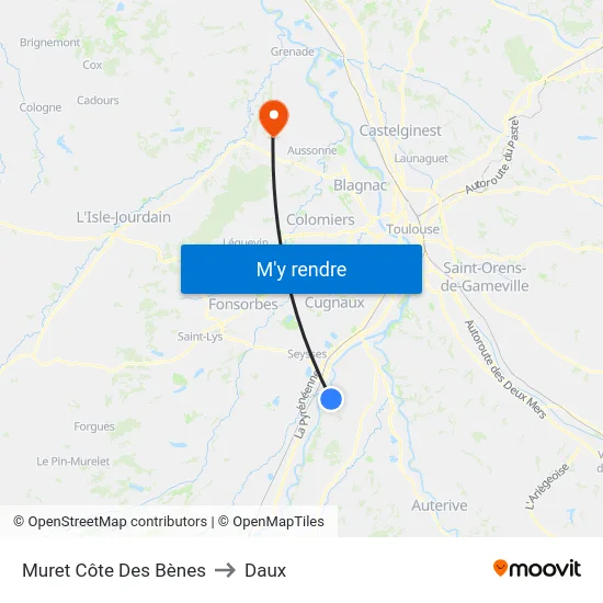 Muret Côte Des Bènes to Daux map