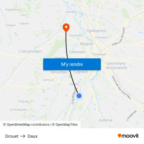 Drouet to Daux map