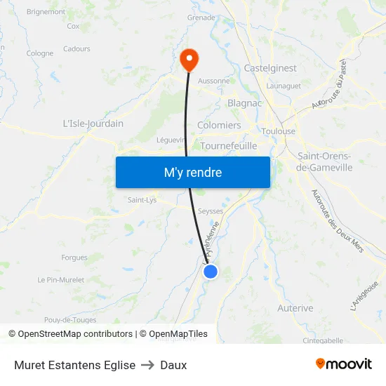 Muret Estantens Eglise to Daux map