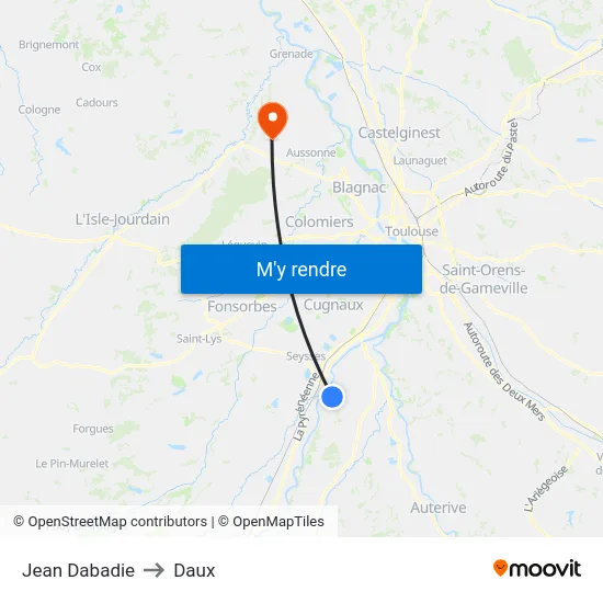 Jean Dabadie to Daux map