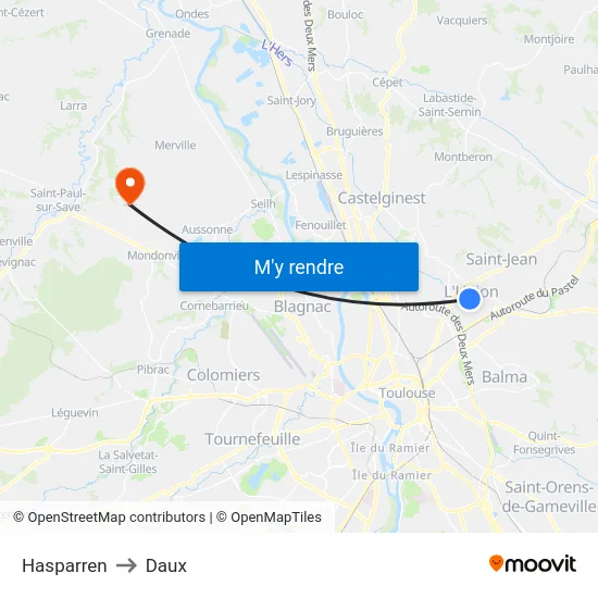 Hasparren to Daux map