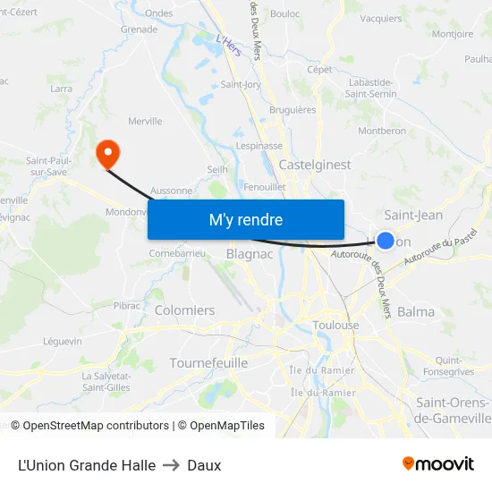 L'Union Grande Halle to Daux map