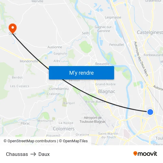 Chaussas to Daux map