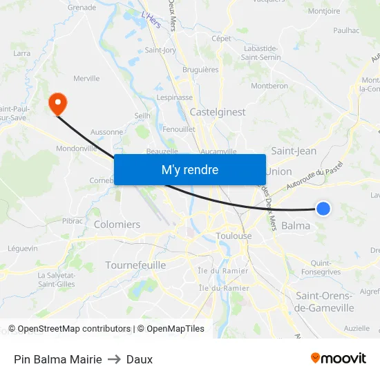 Pin Balma Mairie to Daux map