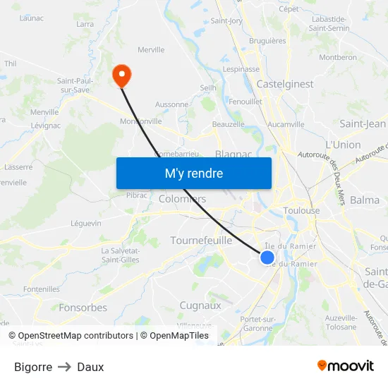 Bigorre to Daux map