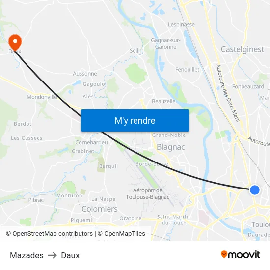 Mazades to Daux map