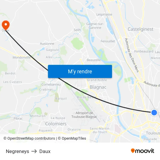 Negreneys to Daux map