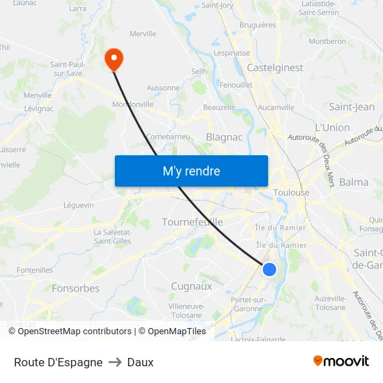 Route D'Espagne to Daux map