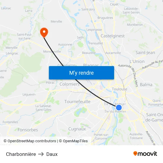 Charbonnière to Daux map