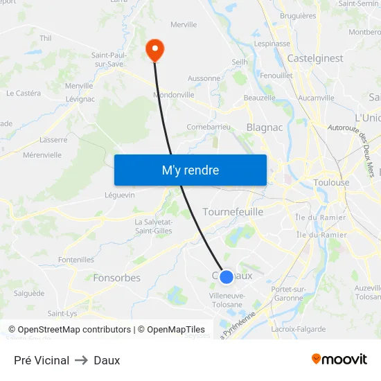 Pré Vicinal to Daux map