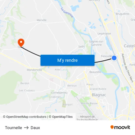 Tournelle to Daux map