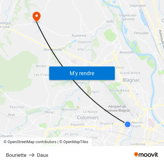 Bouriette to Daux map