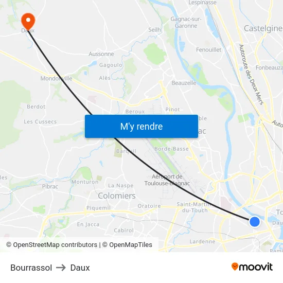 Bourrassol to Daux map