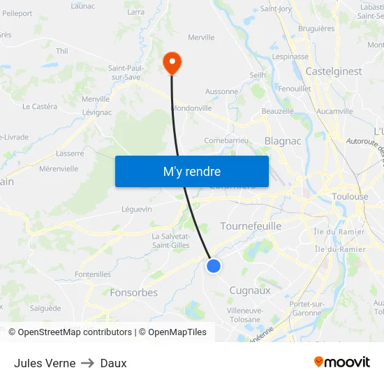 Jules Verne to Daux map