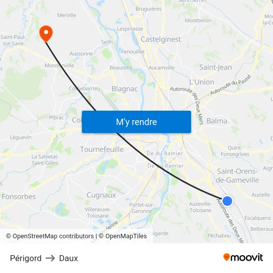 Périgord to Daux map