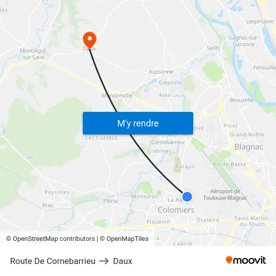 Route De Cornebarrieu to Daux map