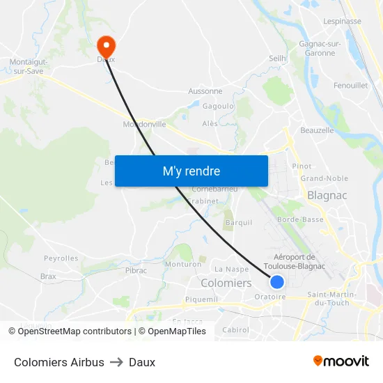 Colomiers Airbus to Daux map