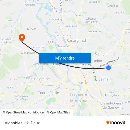 Vignobles to Daux map