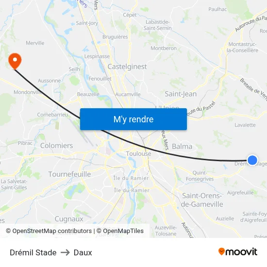Drémil Stade to Daux map