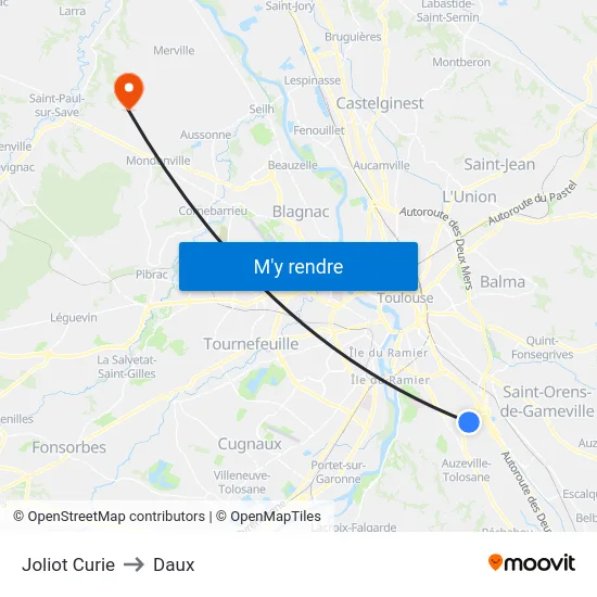 Joliot Curie to Daux map