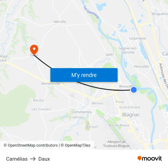 Camélias to Daux map